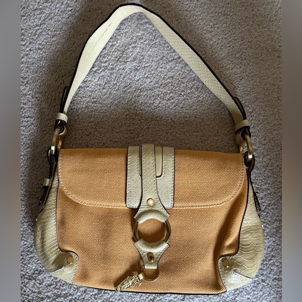 Genuine leather and canvas buttery yellow Shoulder Bag - Picture 5 of 13